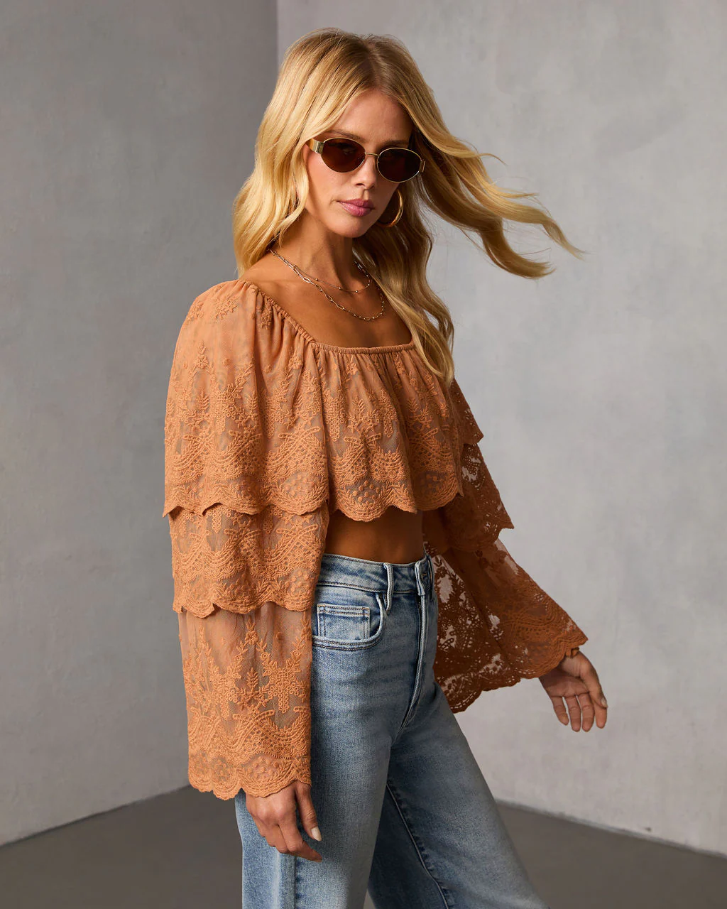 Cinnamon Trail Tiered Lace Crop Top - Image 3