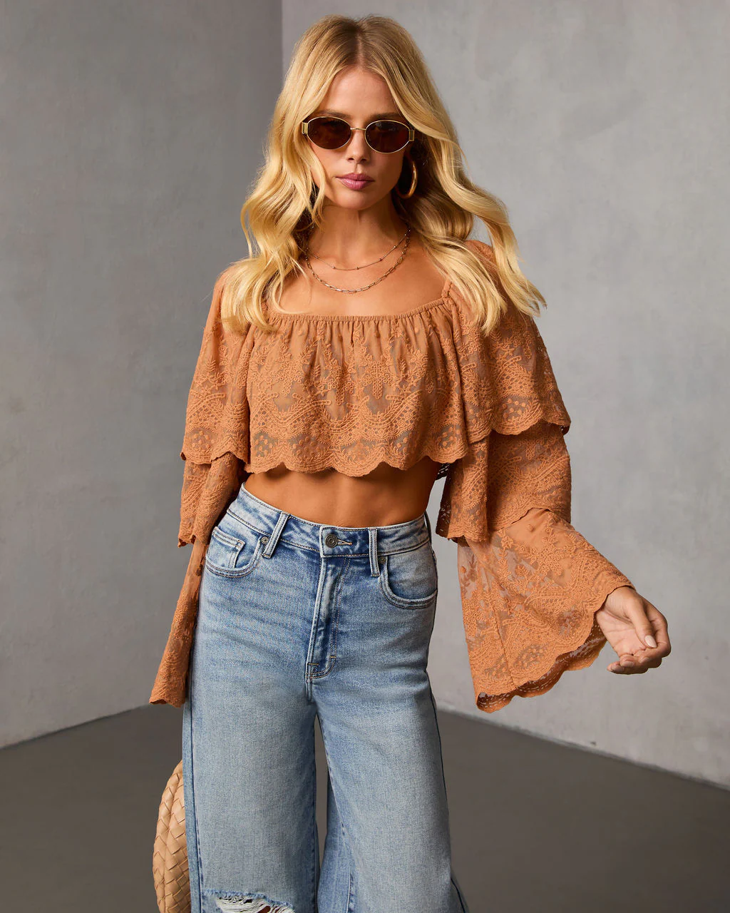 Cinnamon Trail Tiered Lace Crop Top - Image 5