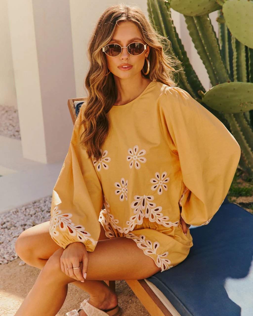 Citrus Meadow Embroidered Balloon Sleeve Blouse - Image 3