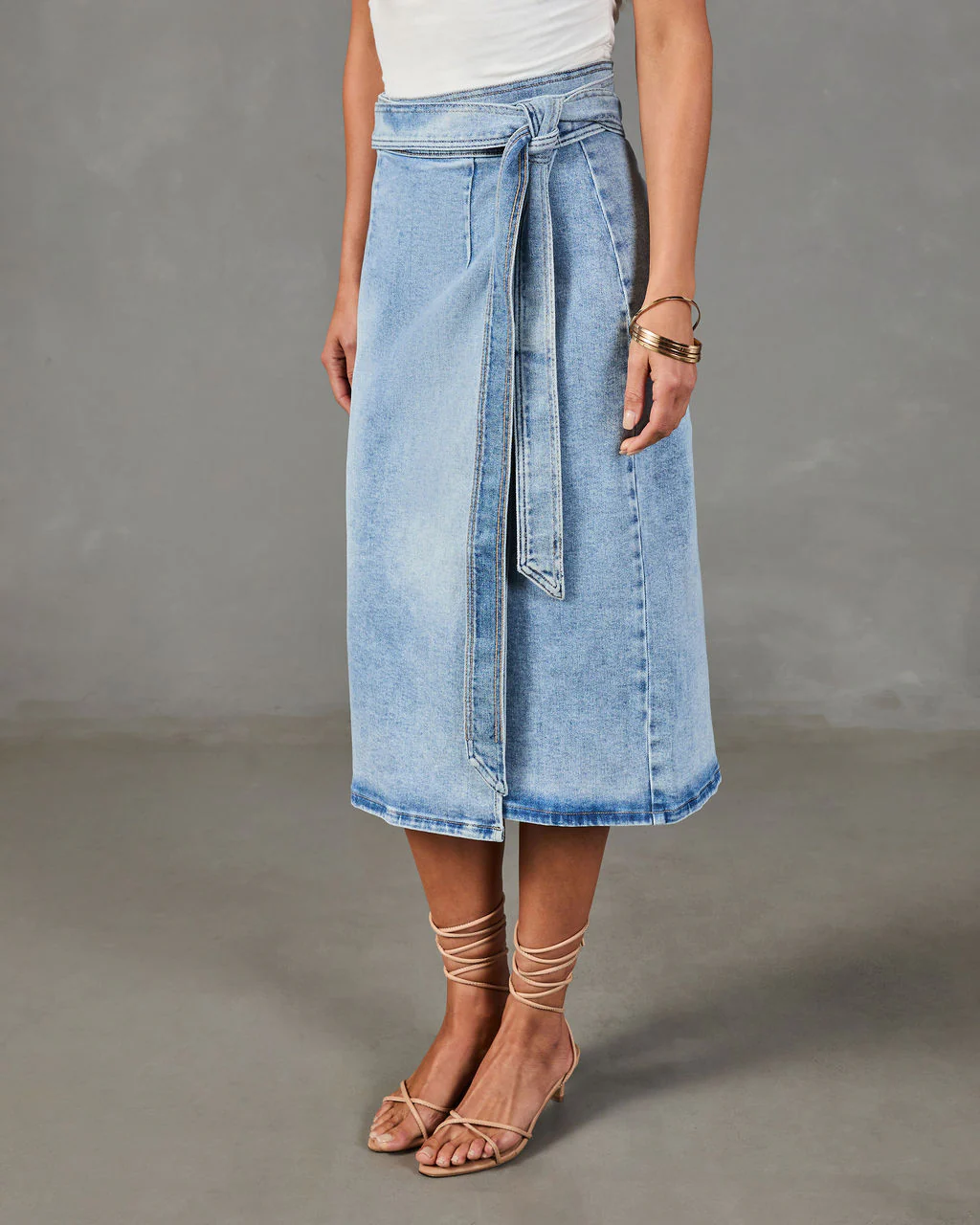 Class Act Denim Wrap Midi Skirt - Image 3