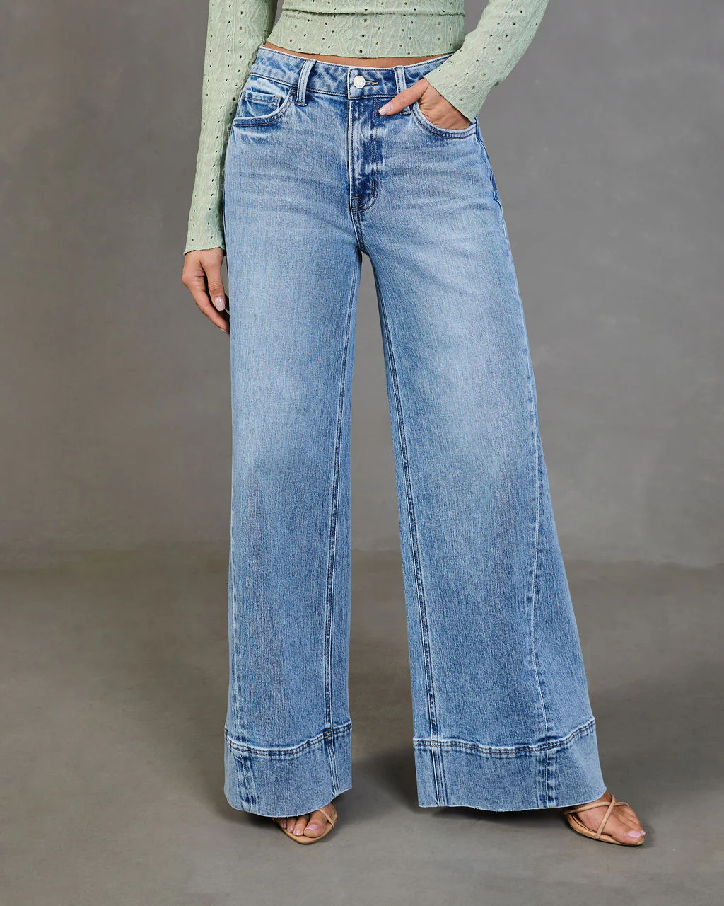 Clean Cut Stretch High Rise Wide Leg Jeans - Image 2