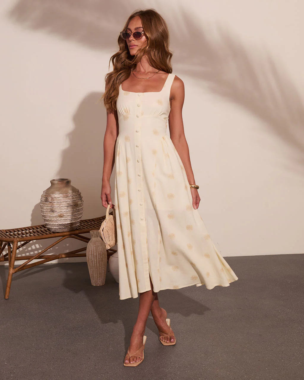 Coastal Days Seashell Print Linen Blend Midi Dress - Image 5