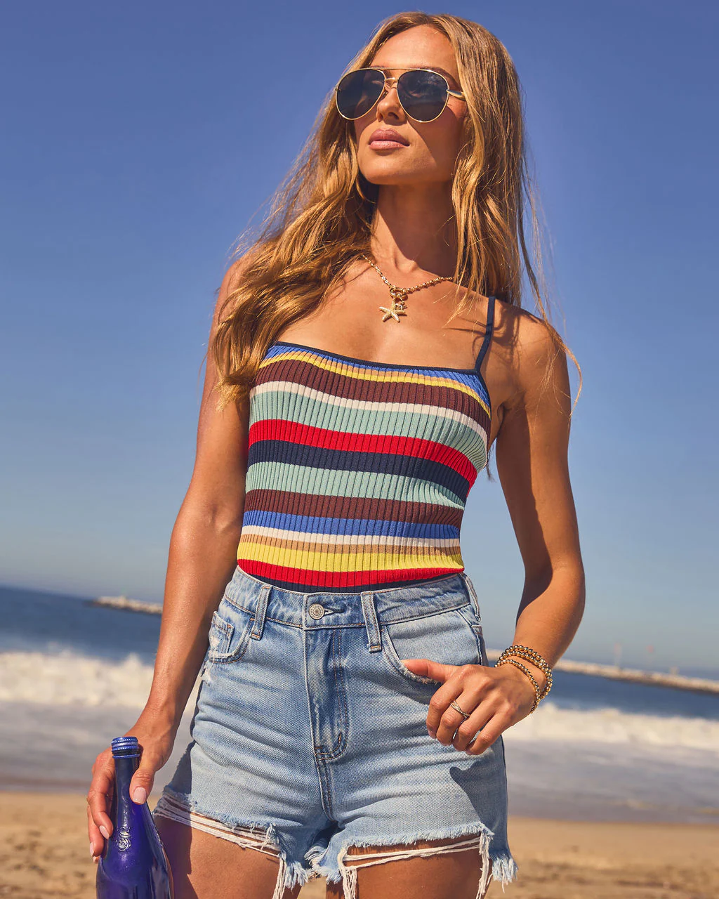 Coastal Drift Striped Knit Tank Top - Image 5