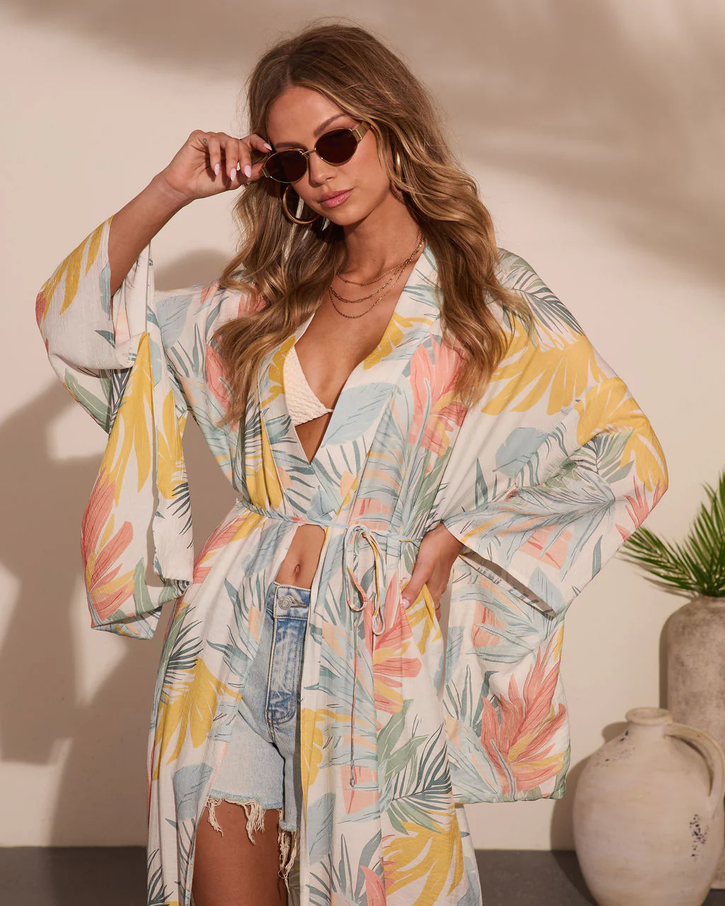 Coastal Gleam Tropical Wrap Tie Cover Up Maxi Dress - Image 2