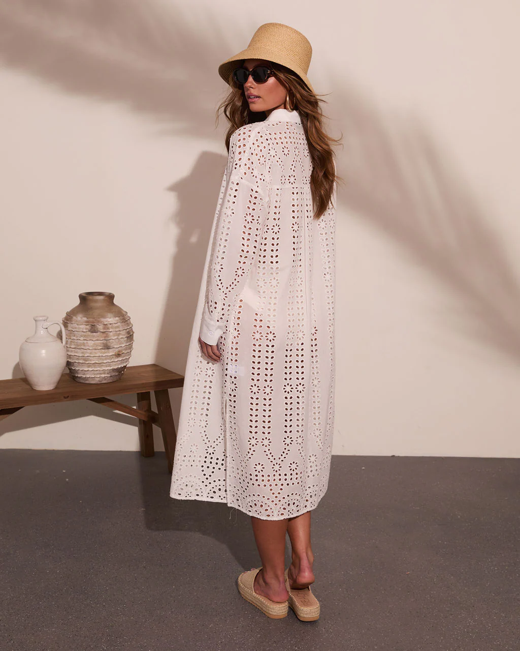 Coconut Moon Cotton Eyelet Cover Up Tunic Top - Image 4