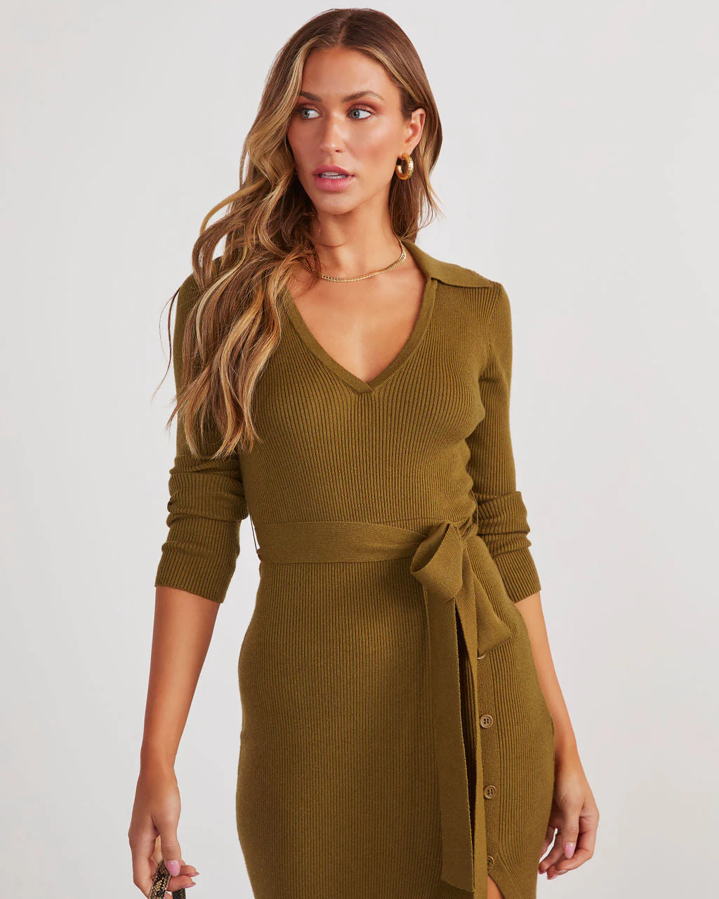 Colleto Tie Waist Midi Sweater Dress - Image 5