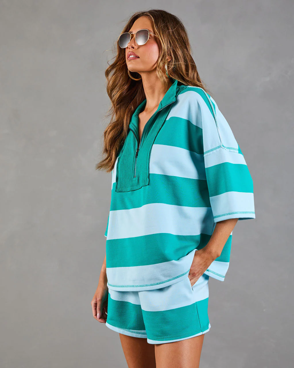 Cool Poise Striped Quarter Zip Terry Top - Image 3