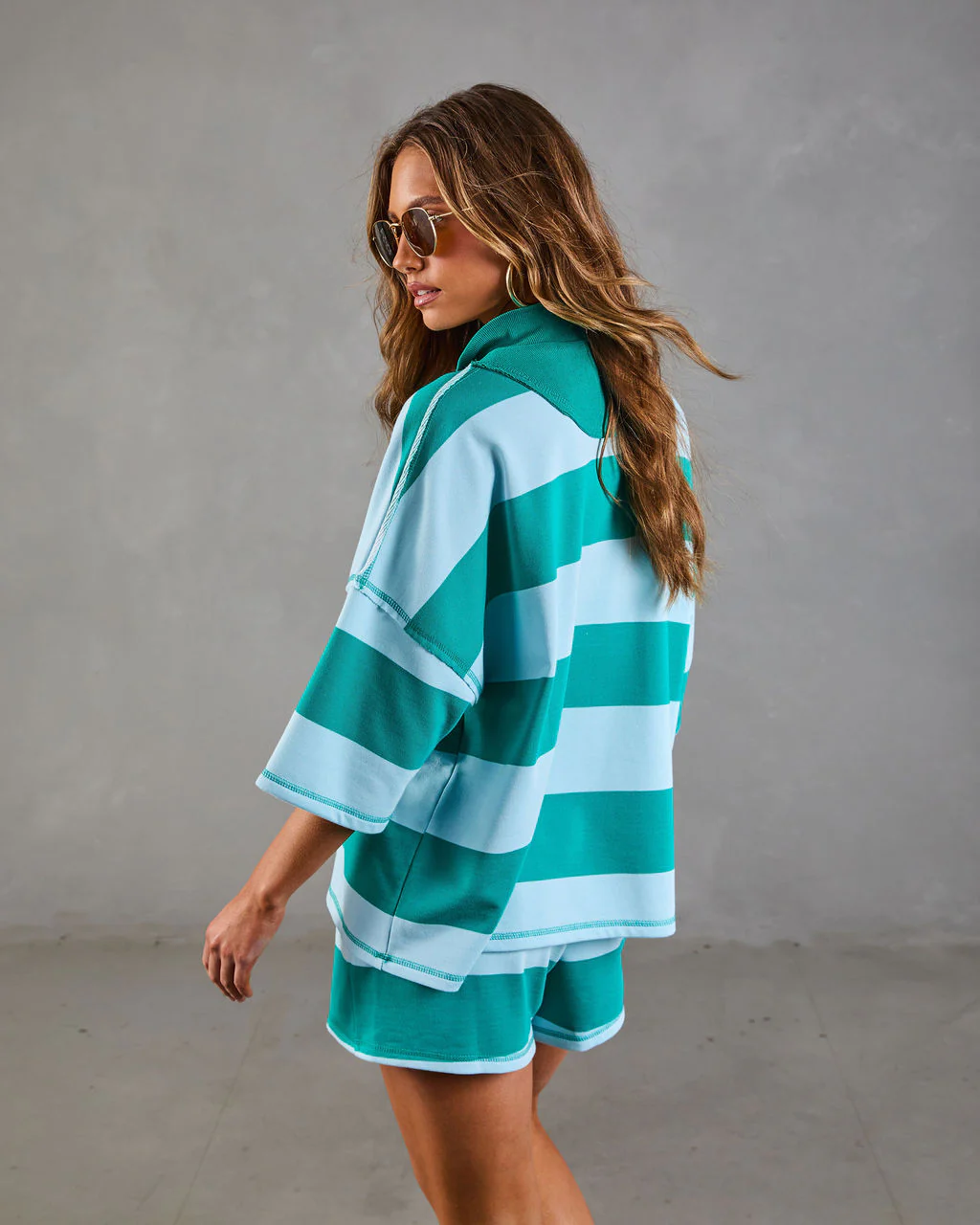 Cool Poise Striped Quarter Zip Terry Top - Image 4