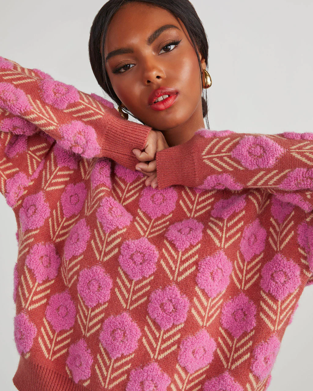 Corinne Textured Floral Pullover Sweater - Image 2