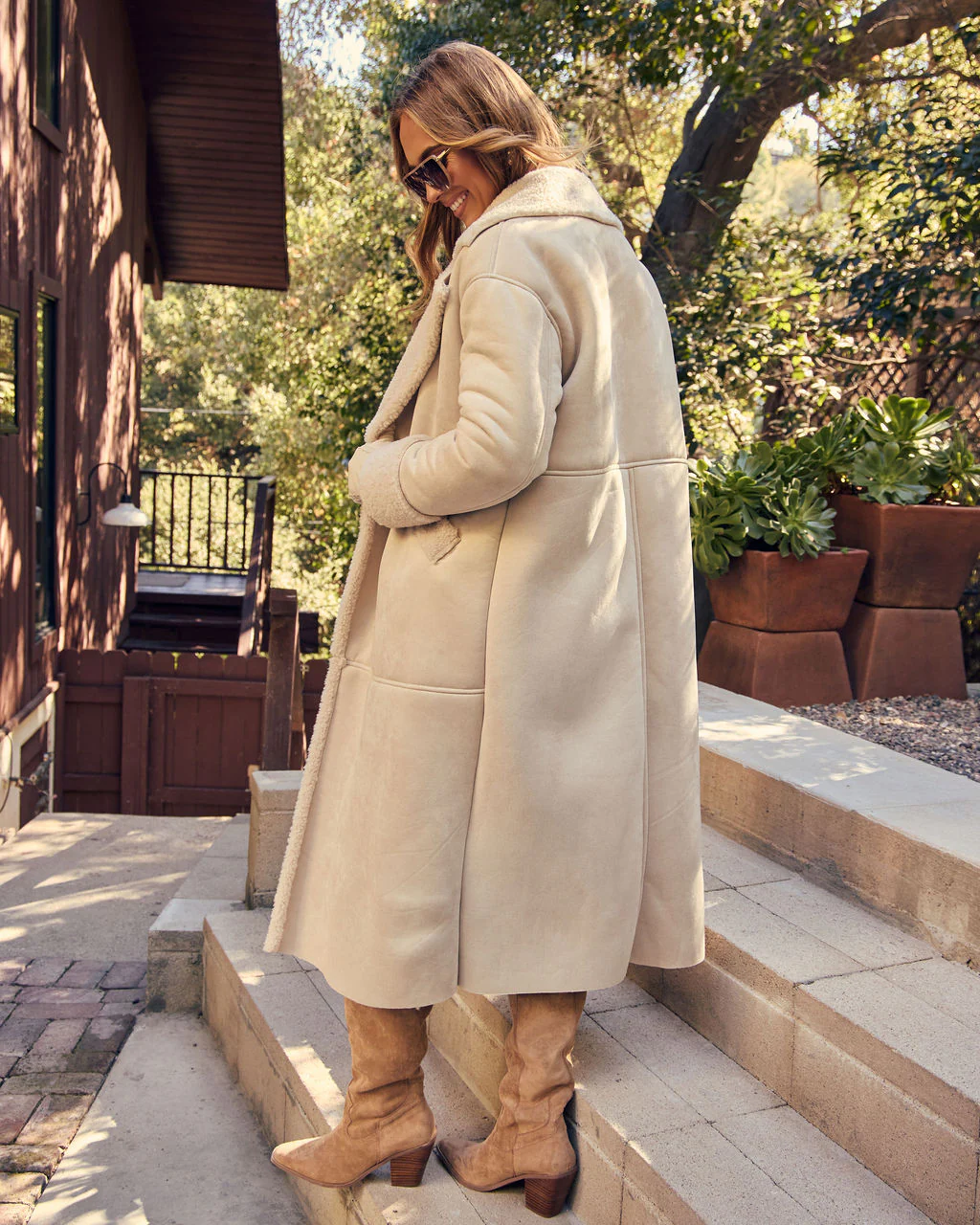 Corvelle Faux Suede Sherpa Trim Coat - Image 4