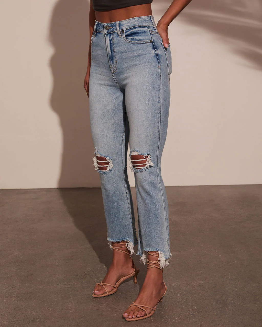 Cosmia Super Stretch High Rise Slim Leg Distressed Jeans - Image 3