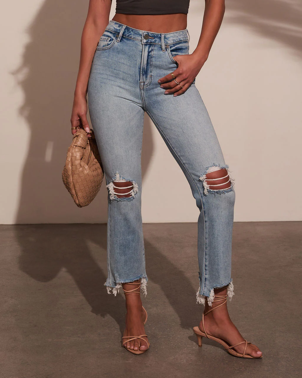 Cosmia Super Stretch High Rise Slim Leg Distressed Jeans - Image 5