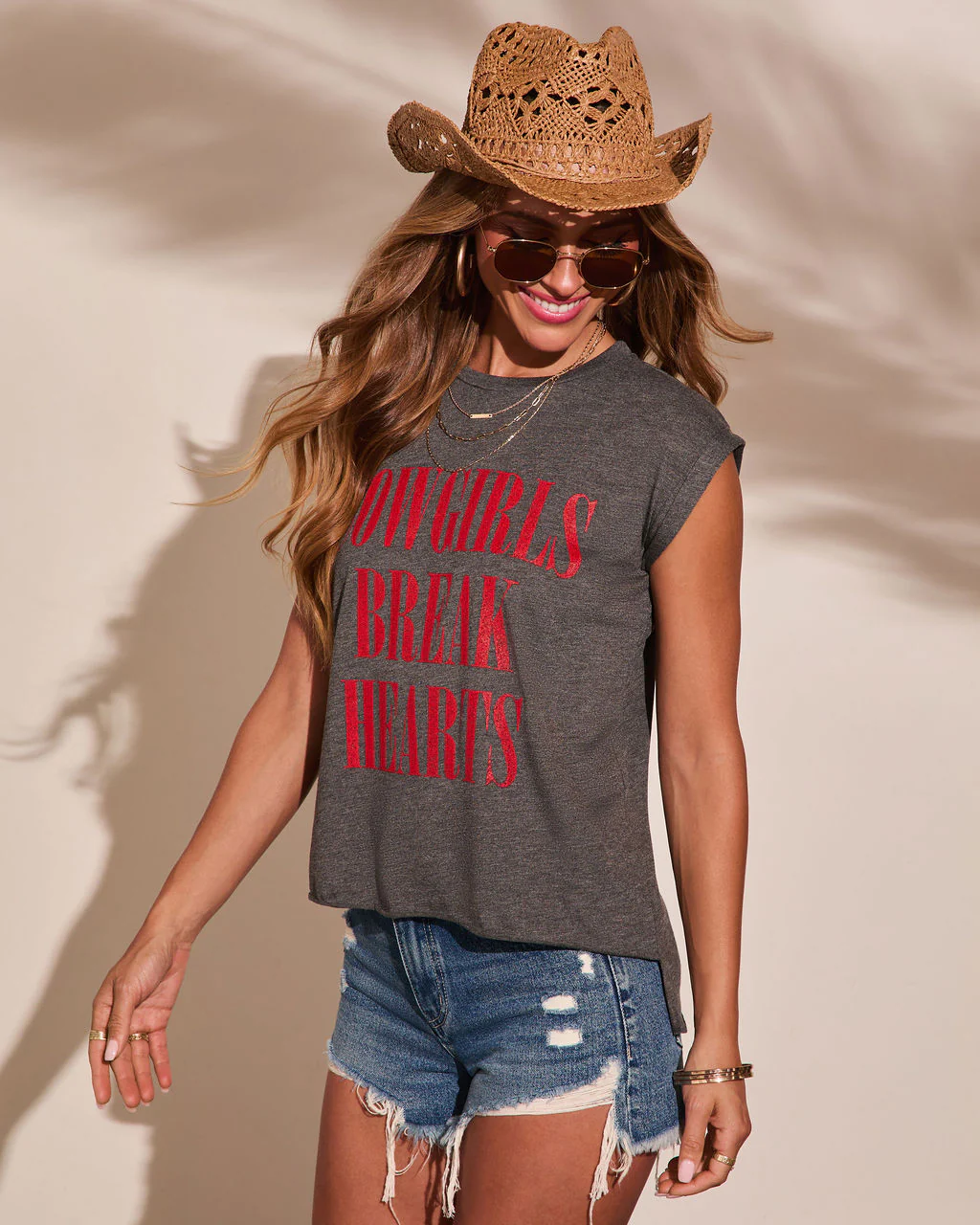 Cowgirls Break Hearts Muscle Tee - Image 3