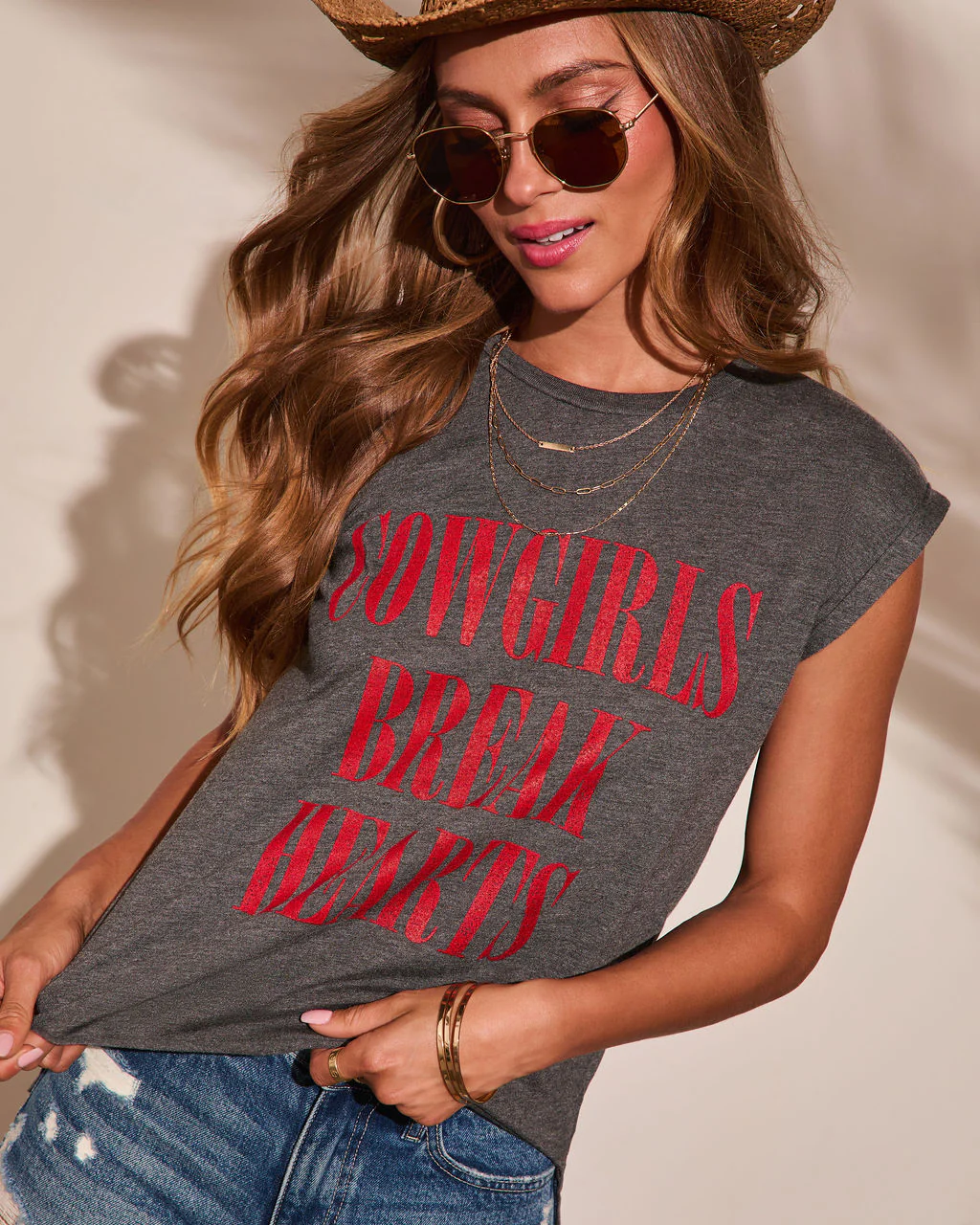 Cowgirls Break Hearts Muscle Tee - Image 6