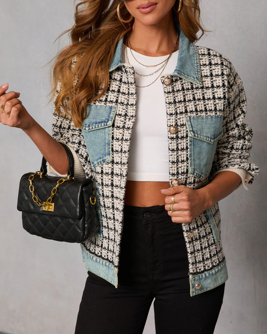 Cozy Together Tweed Denim Panel Button Up Coat - Image 6