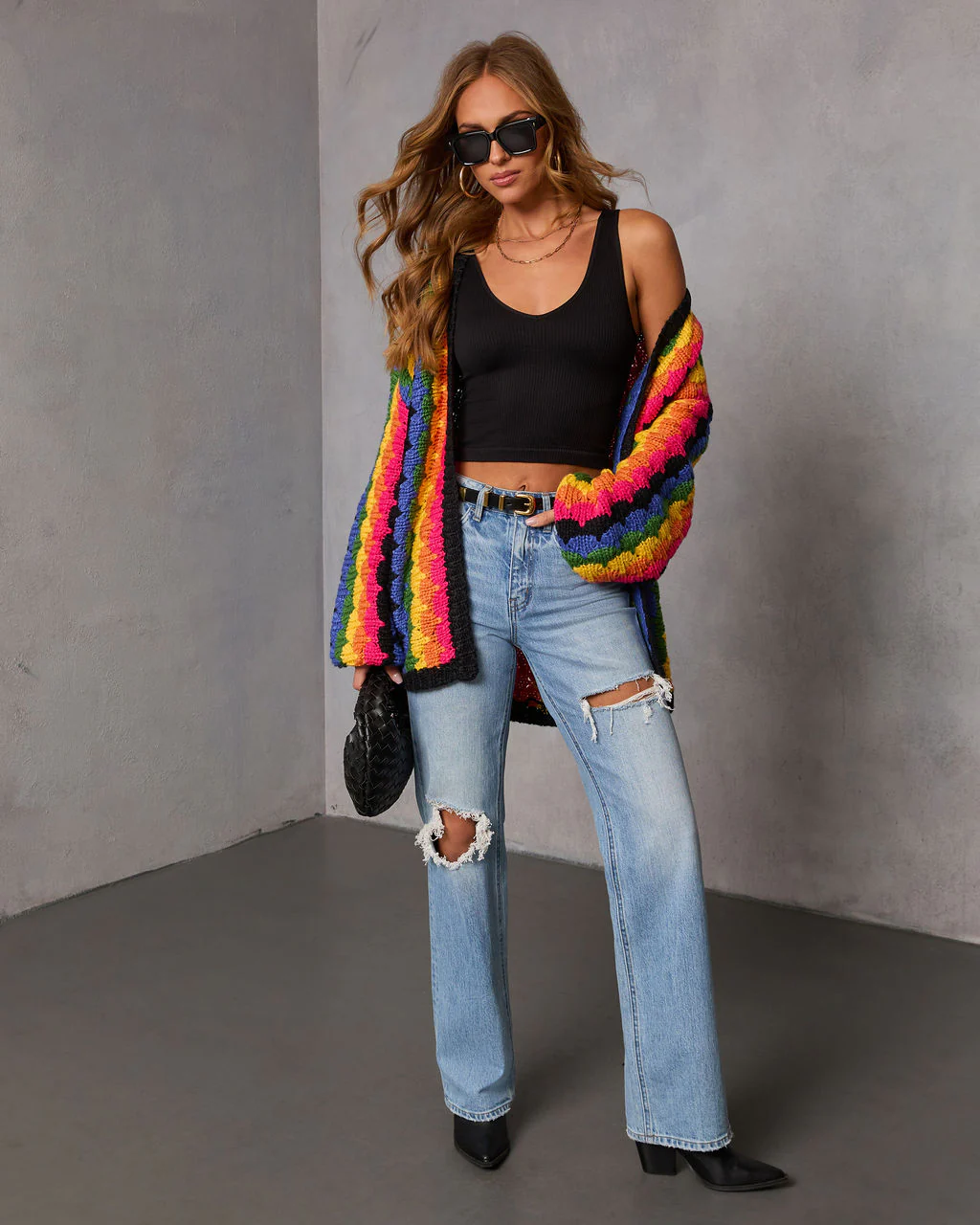 Creative Break Knit Muti Color Cardigan - Image 2