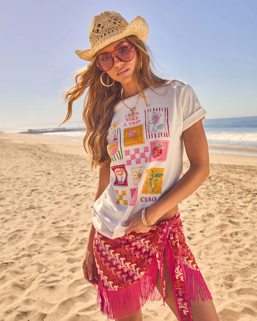 Sunset Wander Fringe Crochet Mini Wrap Tie Sarong - Image 5
