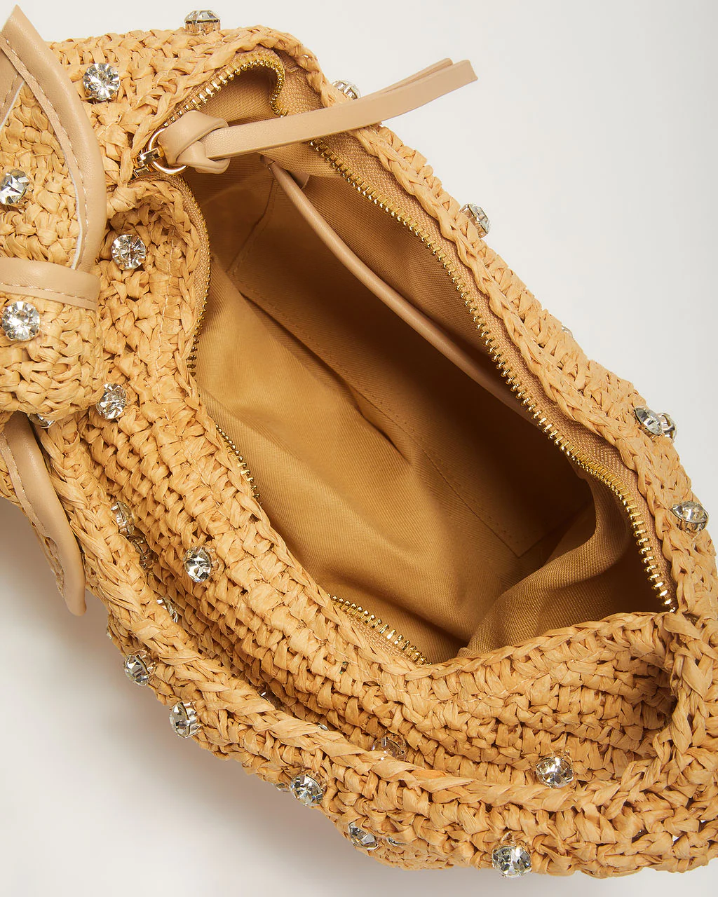 Crystal Cove Rhinestone Embellished Raffia Satchel - Image 4