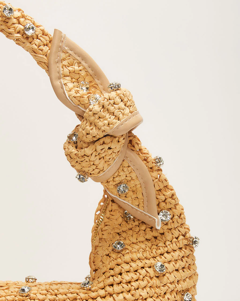 Crystal Cove Rhinestone Embellished Raffia Satchel - Image 6