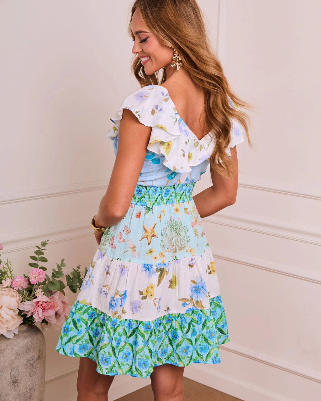 Daisy Bloom Floral Color Block Mini Dress - Image 4