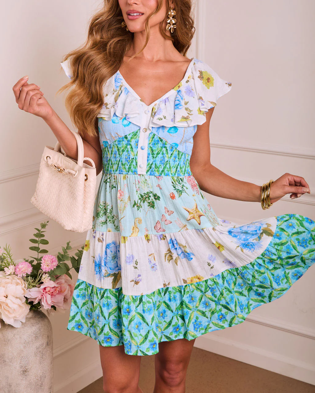 Daisy Bloom Floral Color Block Mini Dress - Image 5