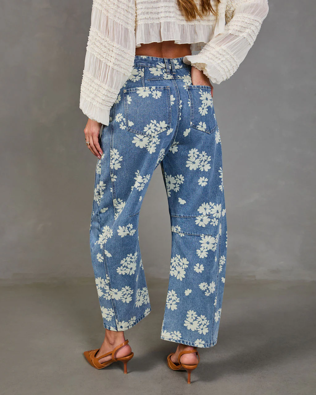 Daisy Ridge Rigid Barrel Leg Mid Rise Floral Jeans - Image 4