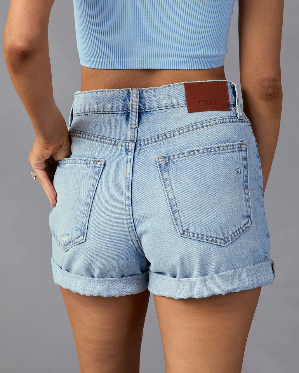 Danni Cuffed Distressed High Rise Denim Shorts - Image 2