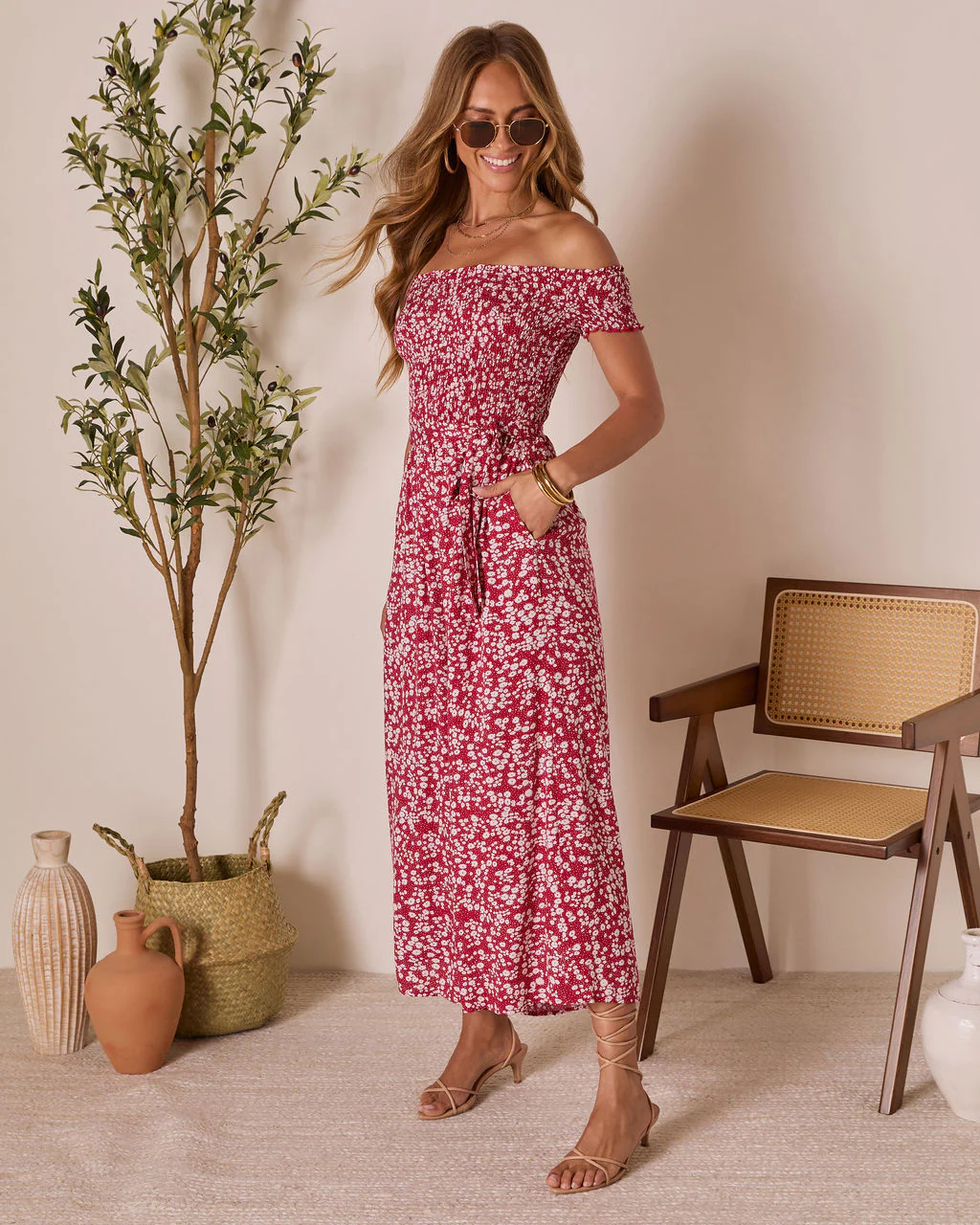 Dawna Off The Shoulder Waist Tie Jumpsuit - Image 3