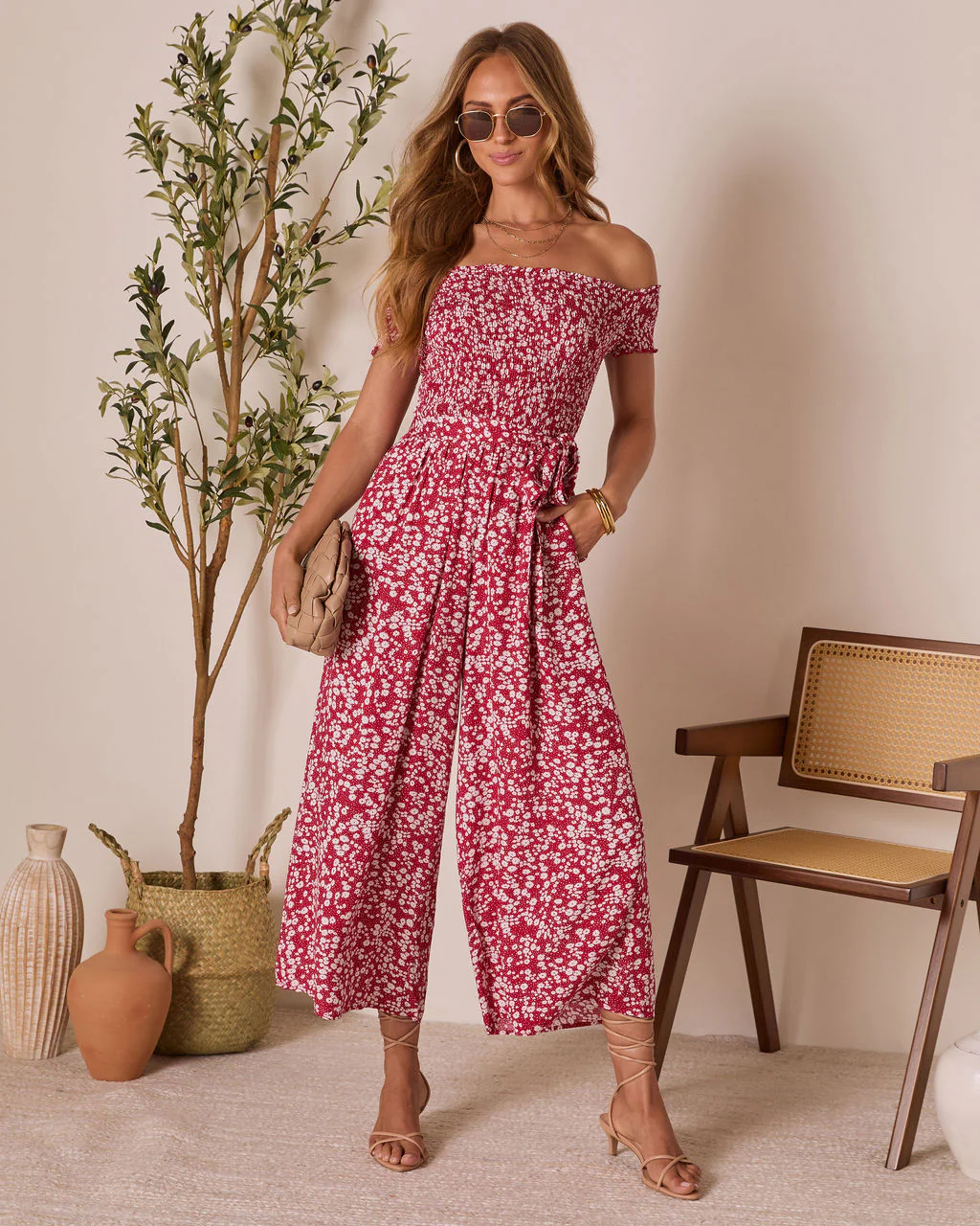 Dawna Off The Shoulder Waist Tie Jumpsuit - Image 5