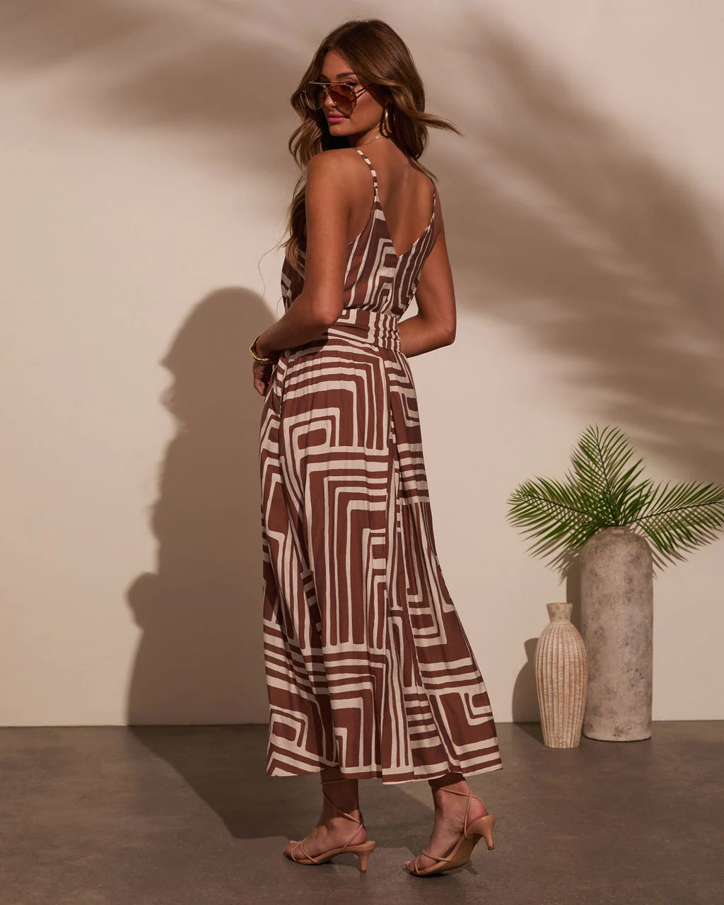 Daylight Drift Geo Print Waist Tie Midi Dress - Image 4
