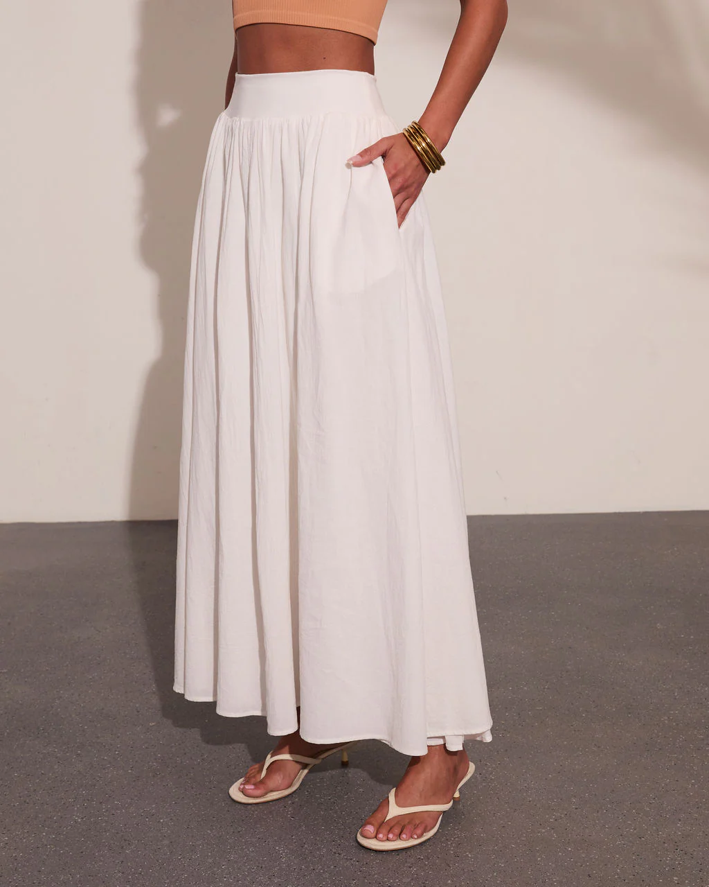 Daytime Studio Pleated Linen Cotton Midi Skirt - Image 3