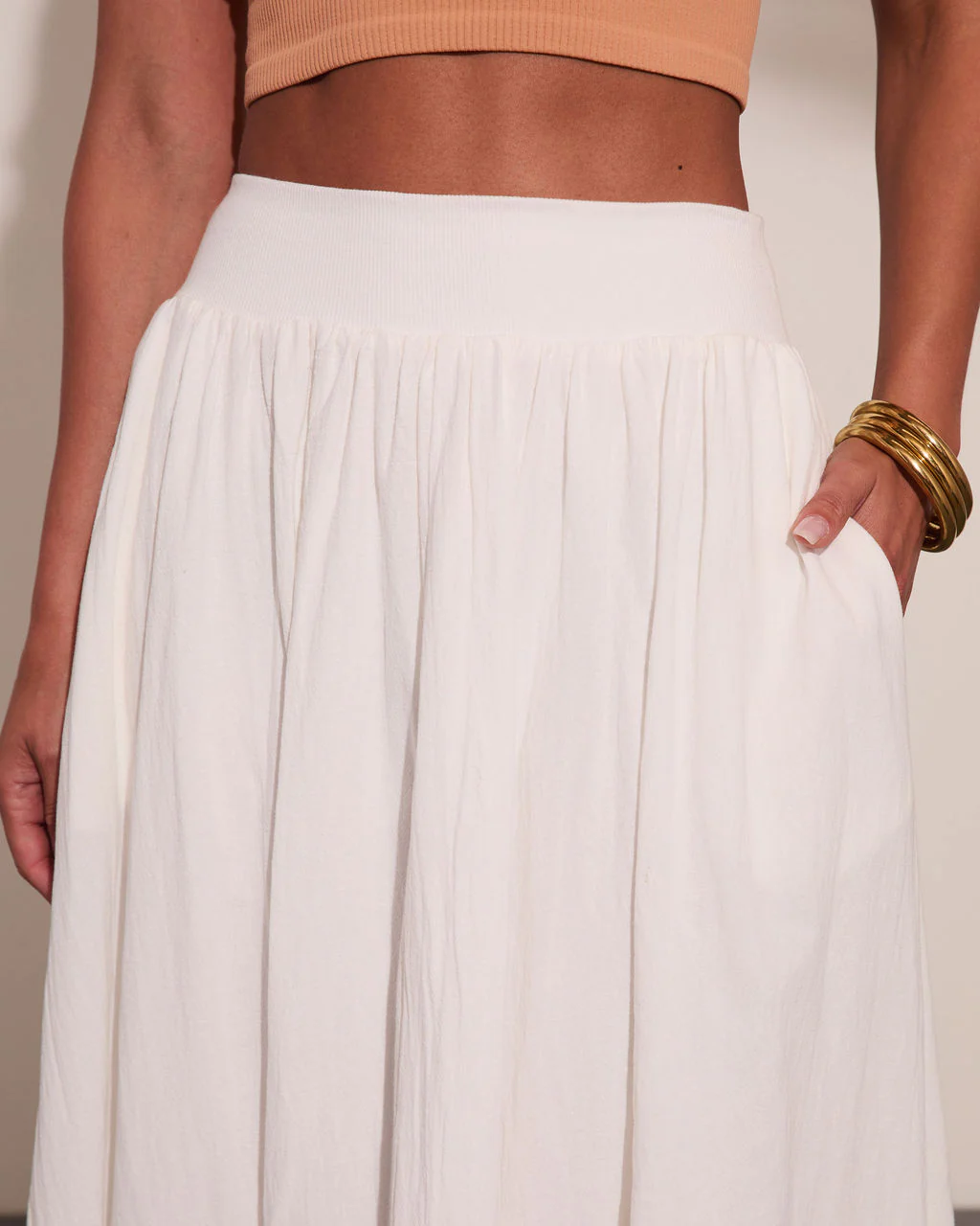 Daytime Studio Pleated Linen Cotton Midi Skirt - Image 6