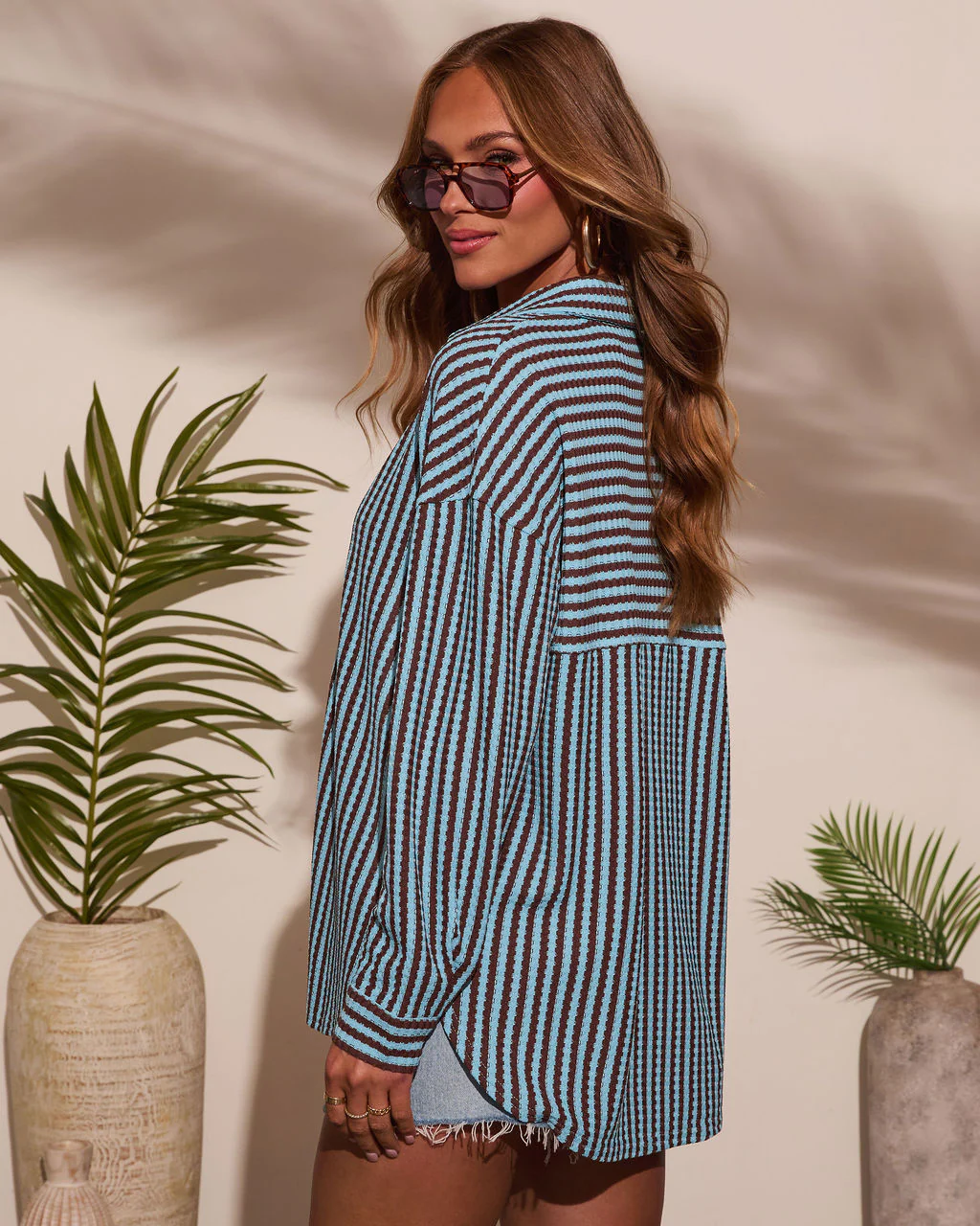 Deep End Contrast Stripe Button Down Top - Image 4