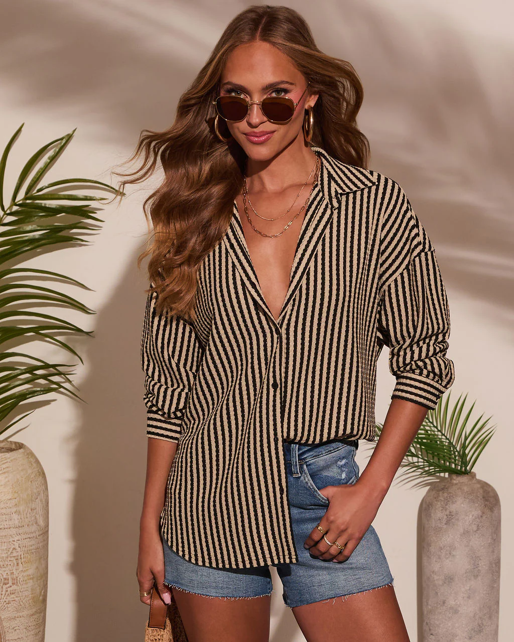 Deep End Contrast Stripe Button Down Top - Image 8