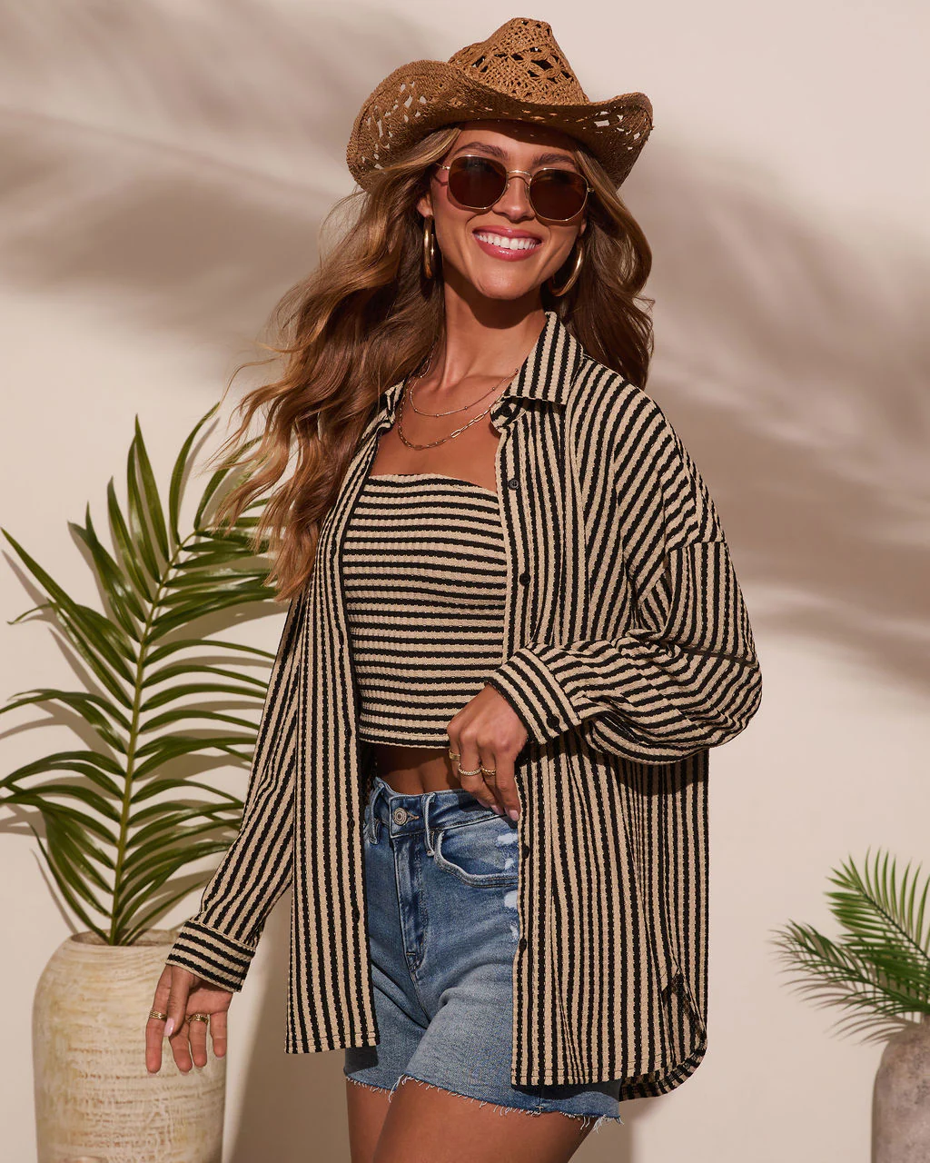 Deep End Contrast Stripe Button Down Top - Image 9