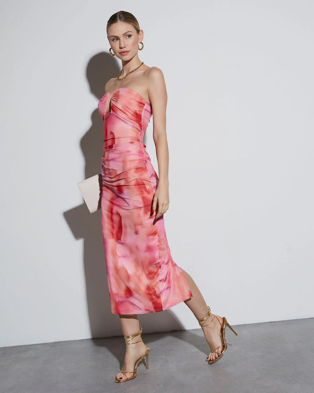 Delora Printed Mesh Strapless Midi Dress - Image 21