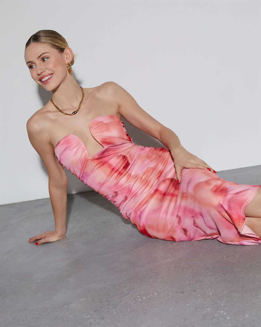 Delora Printed Mesh Strapless Midi Dress - Image 24