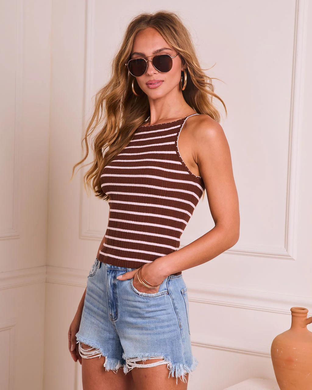 Delvin Striped Ribbed Knit Tank Top - Image 3
