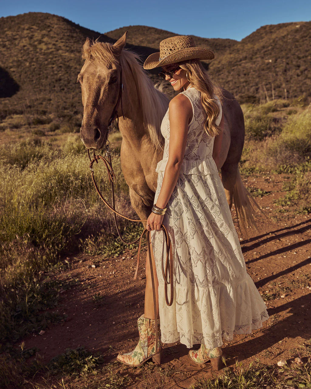 Desert Honey Ruffle Lace Front Tie Top - Image 4