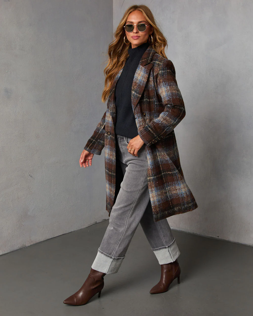 Devora Plaid Double Breasted Coat - Image 3