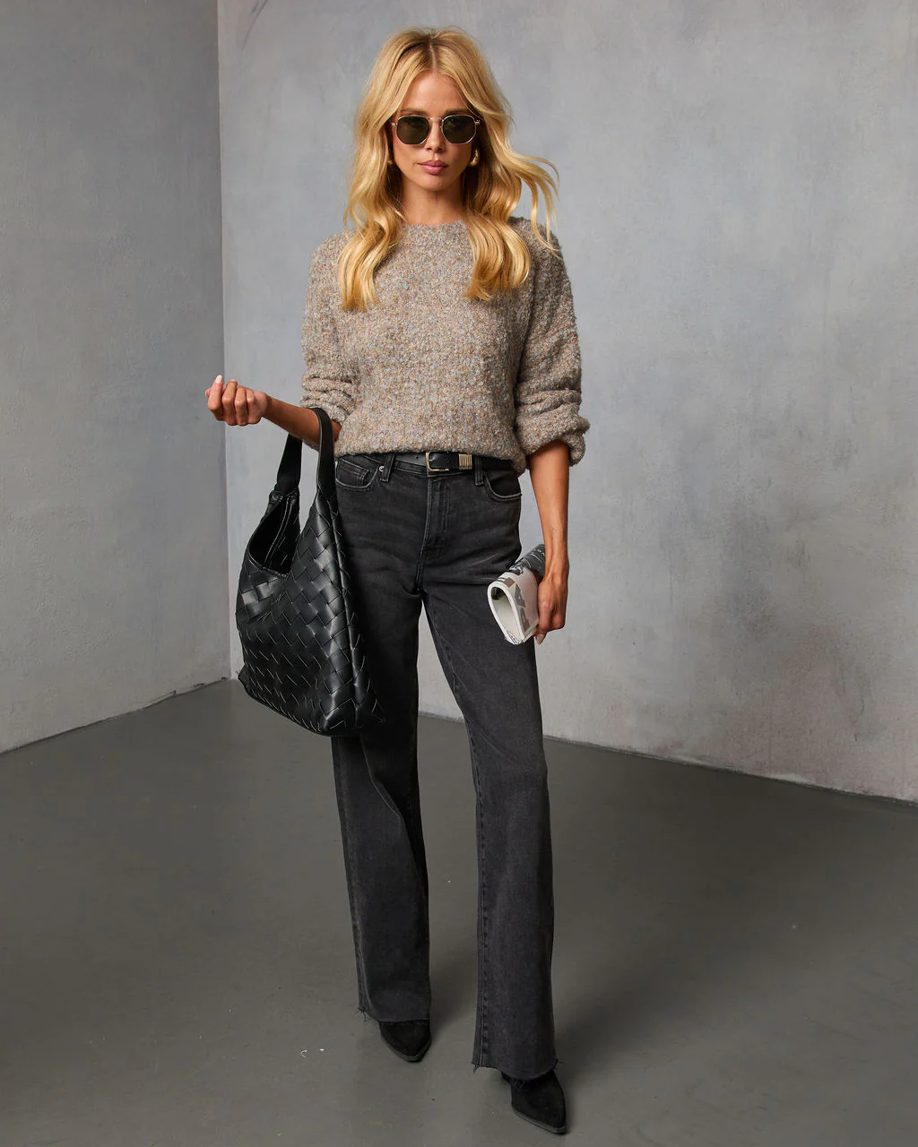 Dilone Curled Knit Crew Neck Sweater - Image 2