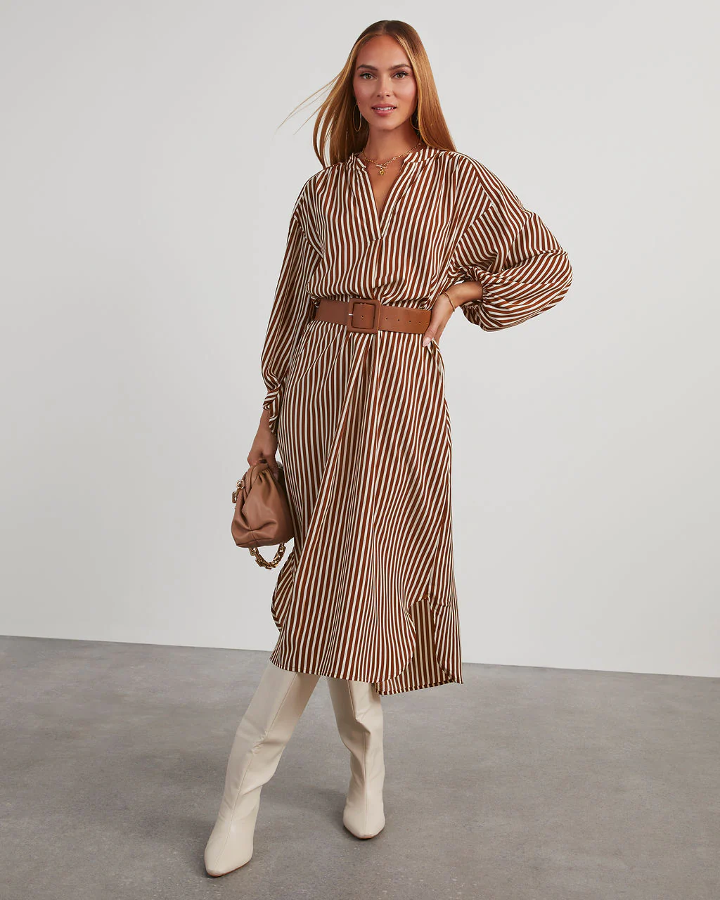 Dimarco Striped Pocketed Belted Midi Dress - Image 10