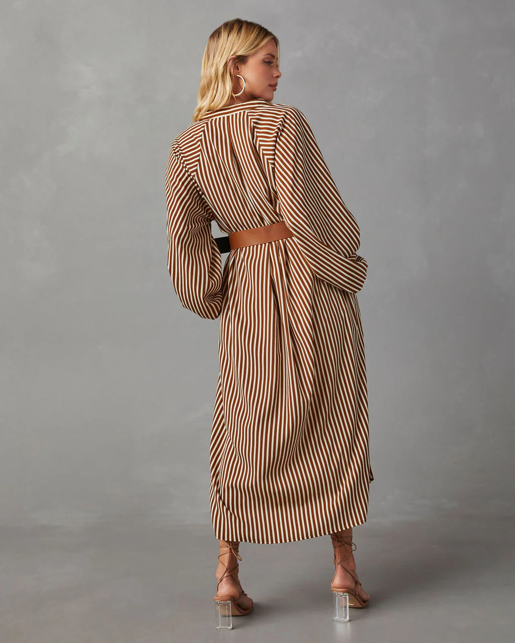 Dimarco Striped Pocketed Belted Midi Dress - Image 11
