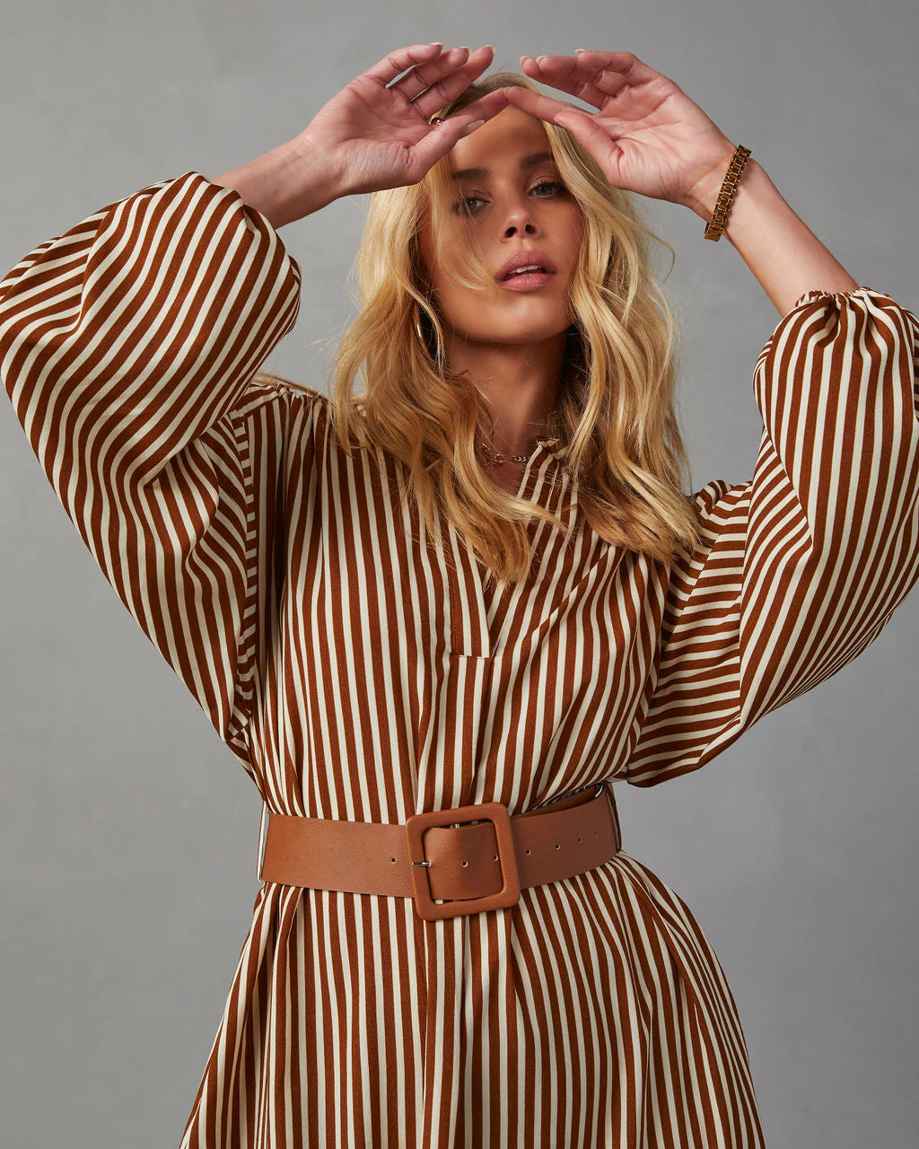 Dimarco Striped Pocketed Belted Midi Dress - Image 12