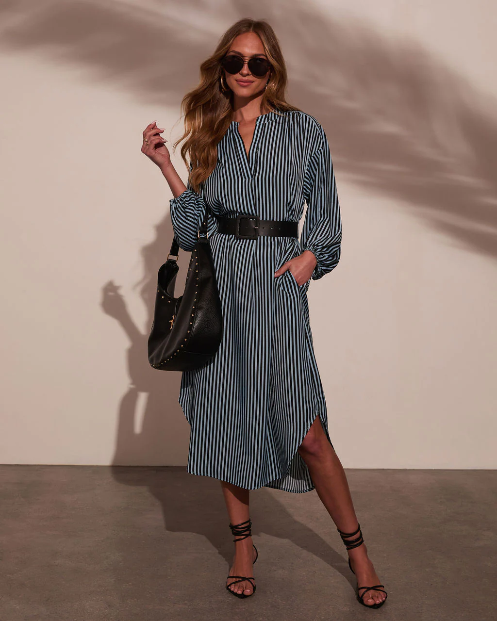 Dimarco Striped Pocketed Belted Midi Dress - Image 13
