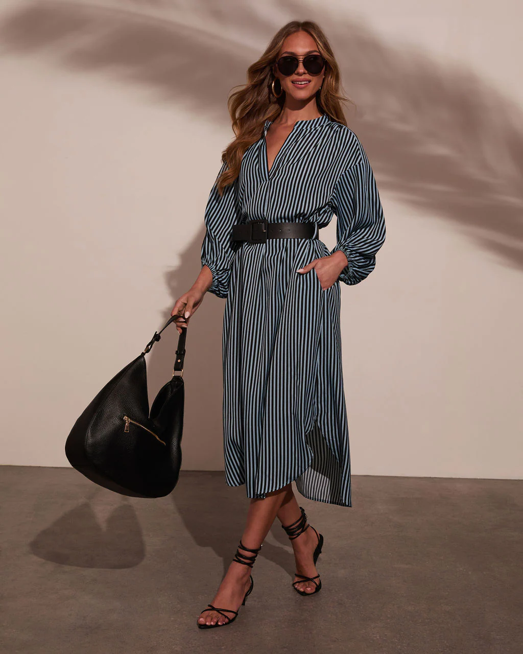 Dimarco Striped Pocketed Belted Midi Dress - Image 15