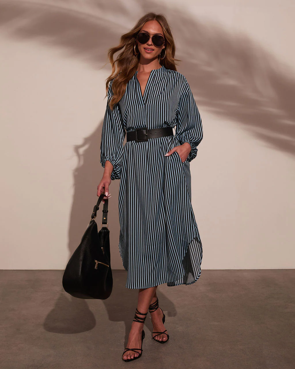 Dimarco Striped Pocketed Belted Midi Dress - Image 17