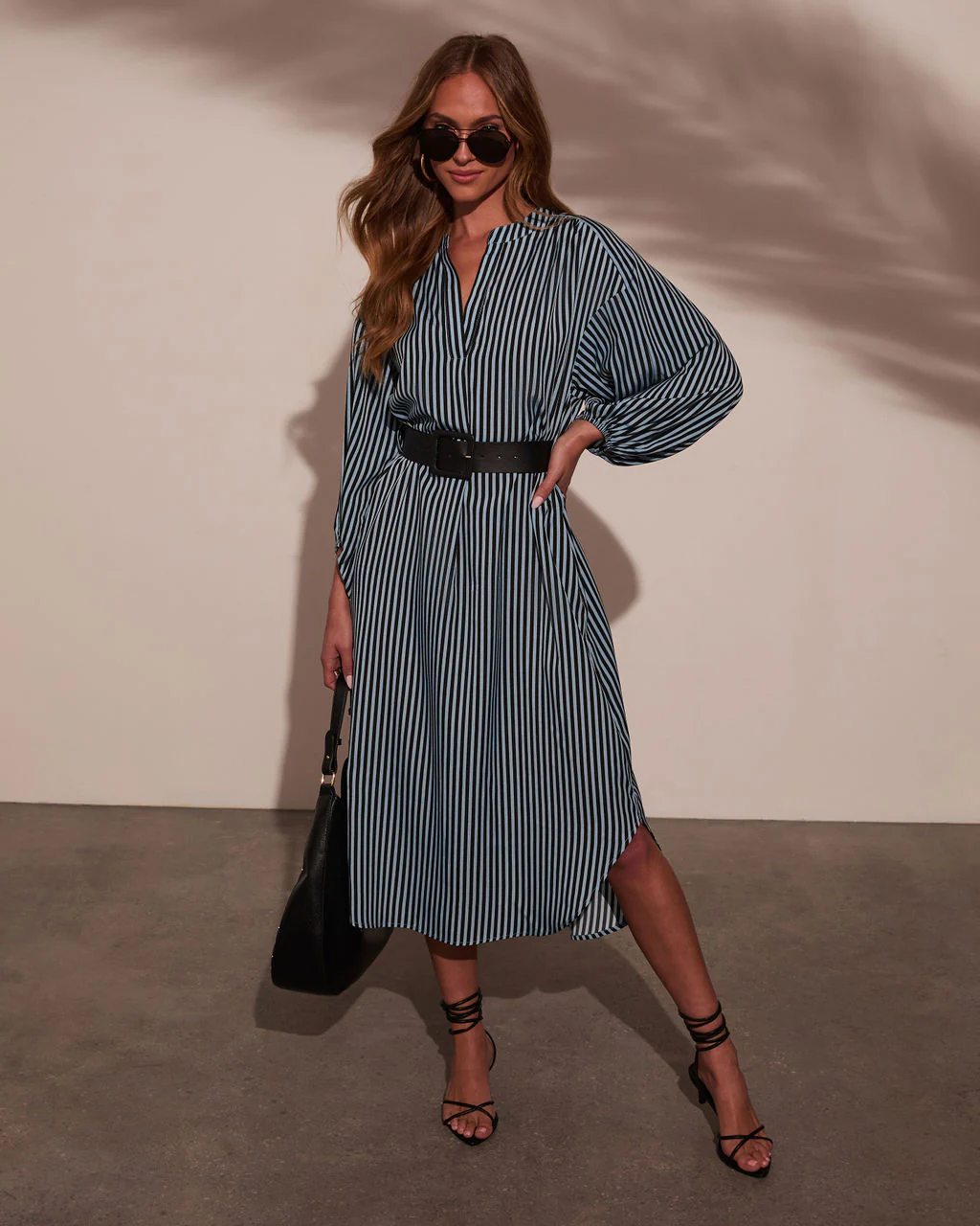Dimarco Striped Pocketed Belted Midi Dress - Image 18