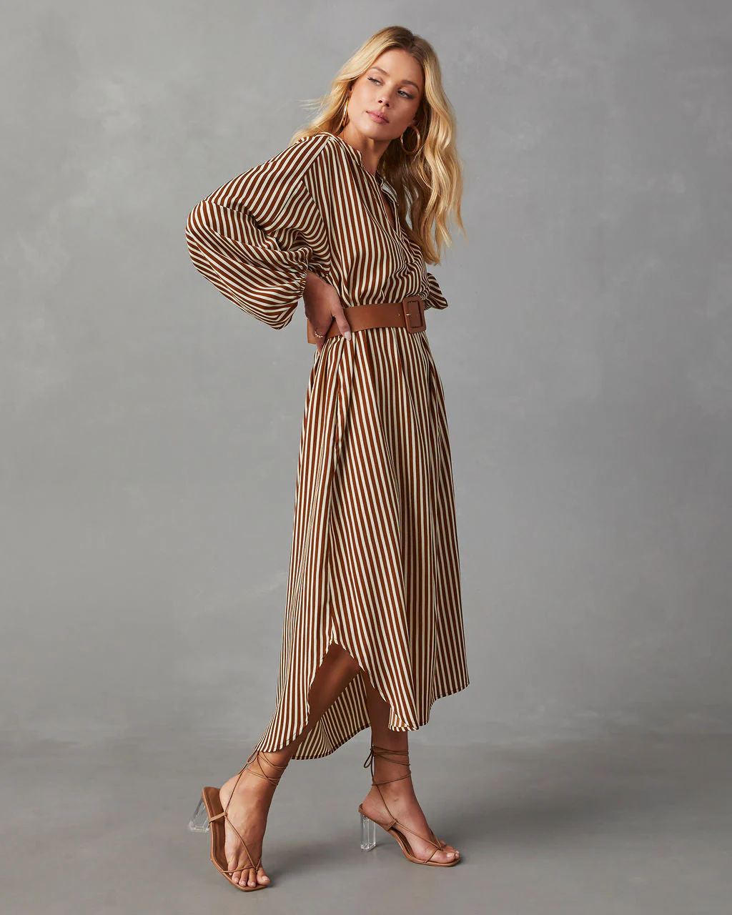 Dimarco Striped Pocketed Belted Midi Dress - Image 8