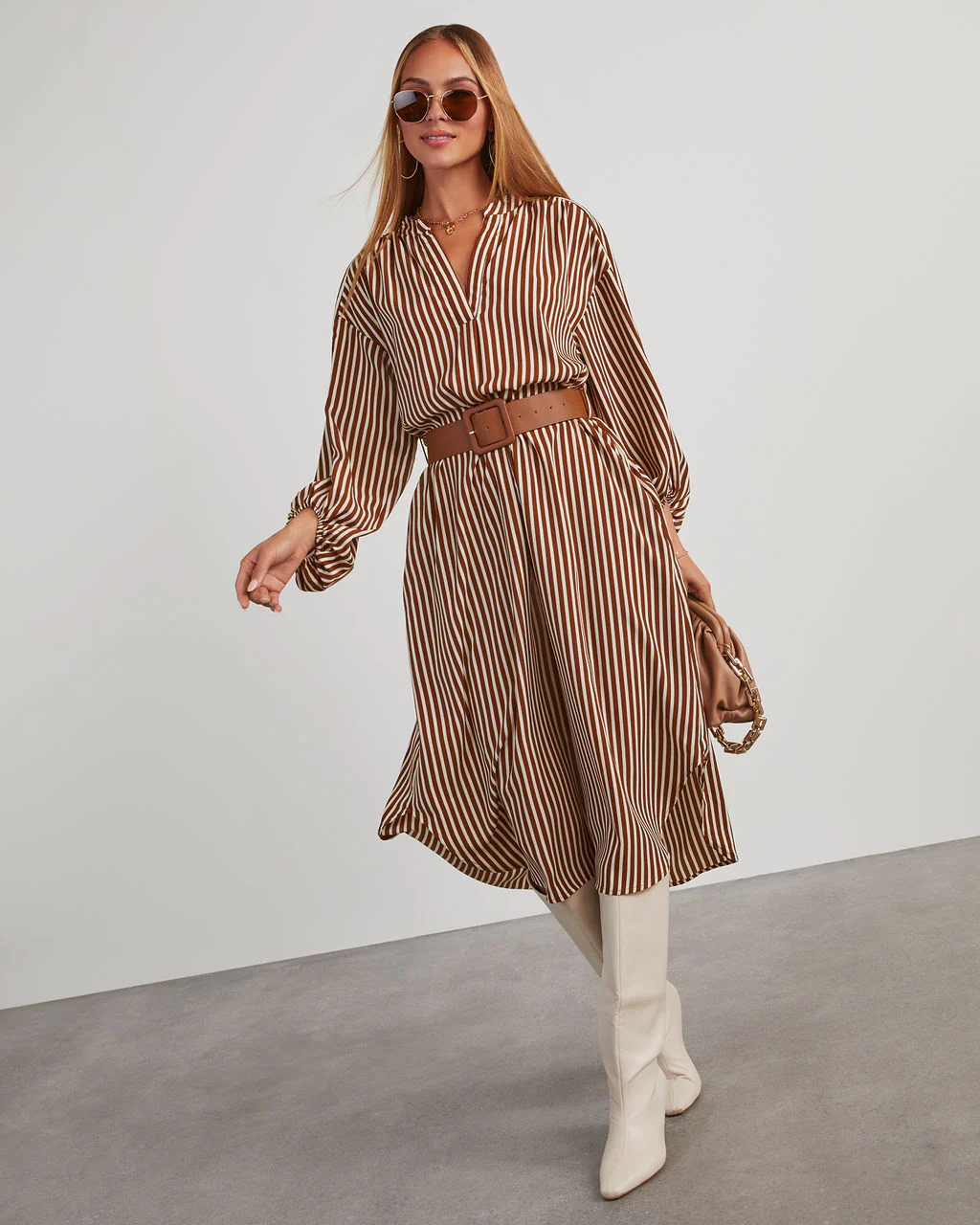 Dimarco Striped Pocketed Belted Midi Dress - Image 9